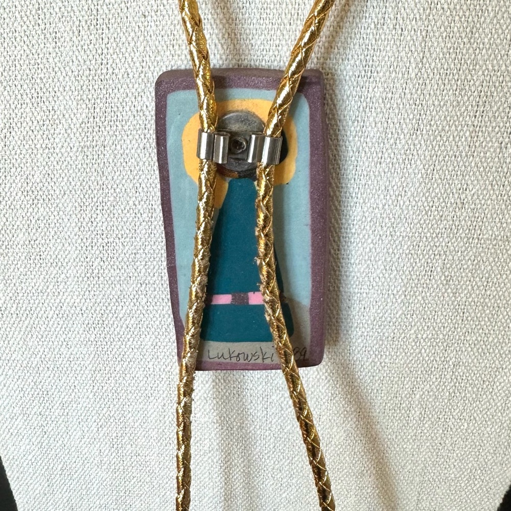 Vintage Artisan Painted Clay Bolo Tie Necklace - Picture 8 of 9